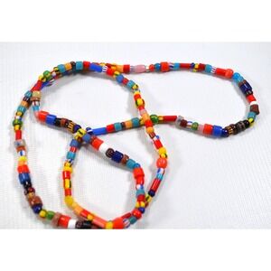 Vtg Handmade Multicolor Glass Bead Necklace Vintage Christmas Beads 33"‎